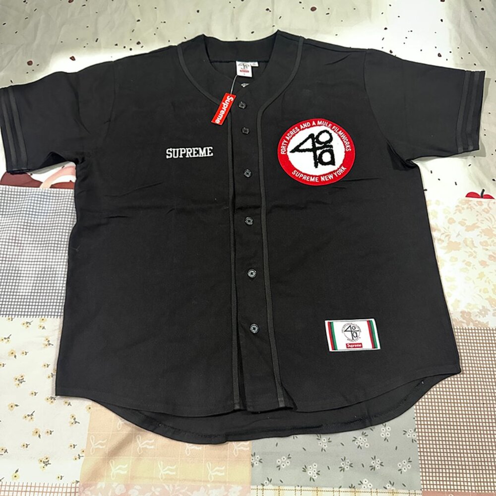 Supreme Men's Black 40 Acres Twill Baseball Shirt